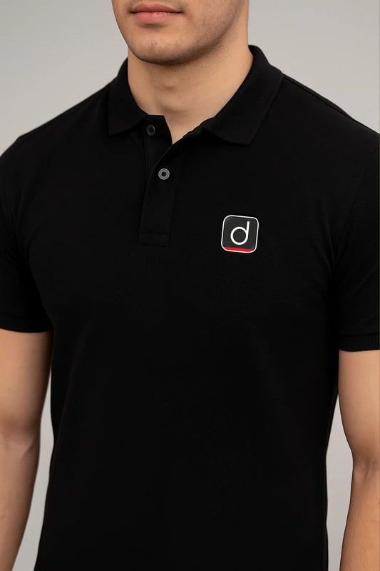 Drishti Men Solid Polo Neck Polycotton Black T-Shirt