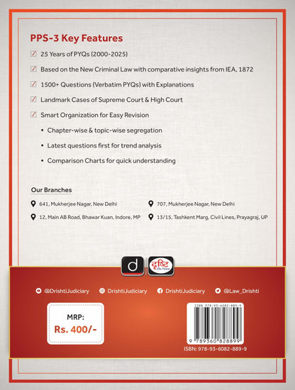Drishti IAS Judiciary BHARATIYA SAKSHYA ADHINIYAM 2023 (Indian Evidence Act), Prelims Practice Series PPS-3, 1500+ MCQs with Detailed Explanations