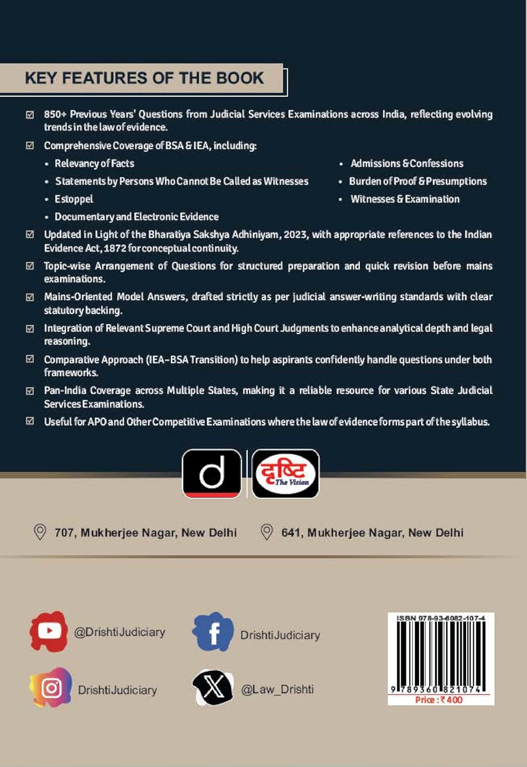 DRISHTI IAS Judiciary Mains Capsule Series III, BHARATIYA SAKSHYA ADHINIYAM, 850+ Questions with Detailed Explanations