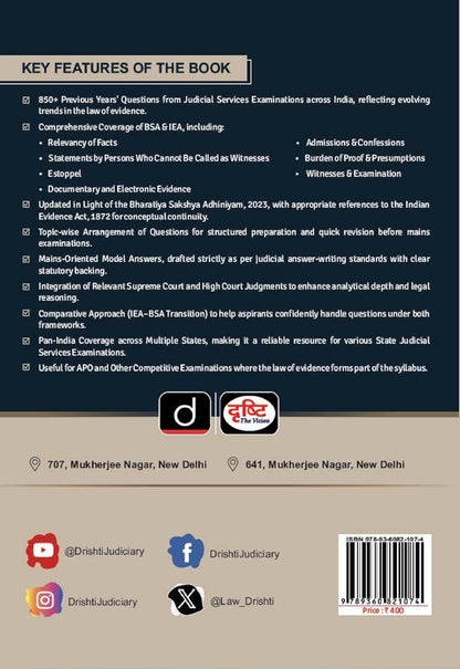 DRISHTI IAS Judiciary Mains Capsule Series III, BHARATIYA SAKSHYA ADHINIYAM, 850+ Questions with Detailed Explanations