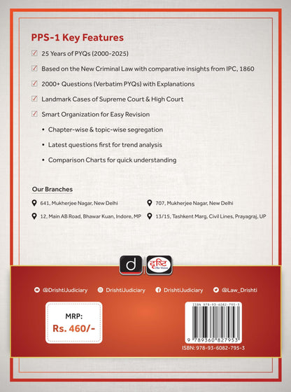 Drishti IAS Judiciary Bharatiya Nyaya Sanhita 2023 (BNS), Indian Penal Code (IPC), Prelims Practice Series PPS-1, 2000+ MCQs with Detailed Explanations