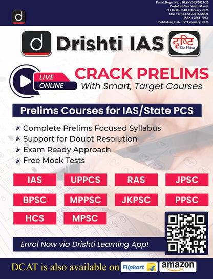 DRISHTI IAS Current Affairs Today March 2026, Prelims 2026 To-the-Point Revision, Economy, Year End Review 2025, Economic Survey & Union Budget Coverage, Practice Questions